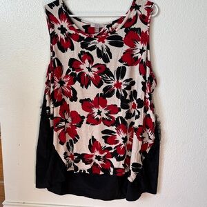 Floral Sleeveless Top with Red and Black Design